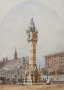 Arkitektonisk højde: Memorial Clock Tower, ca. 1860 (blyant, blæk & wc på papir) af Unbekannt Unbekannt